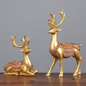 鹿の置物 水色と金色の花模様　ペアオブジェ　バンビ 鹿の置物 水色と金色の花模様 ペアオブジェ バンビ